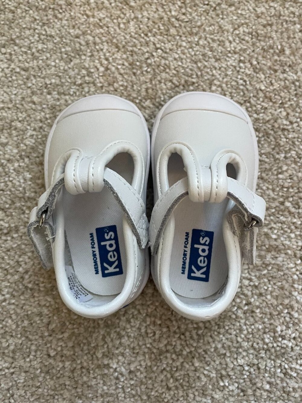 Baby Girl White Velcro T-Strap Keds Size 1M (0-3M) NWOT
